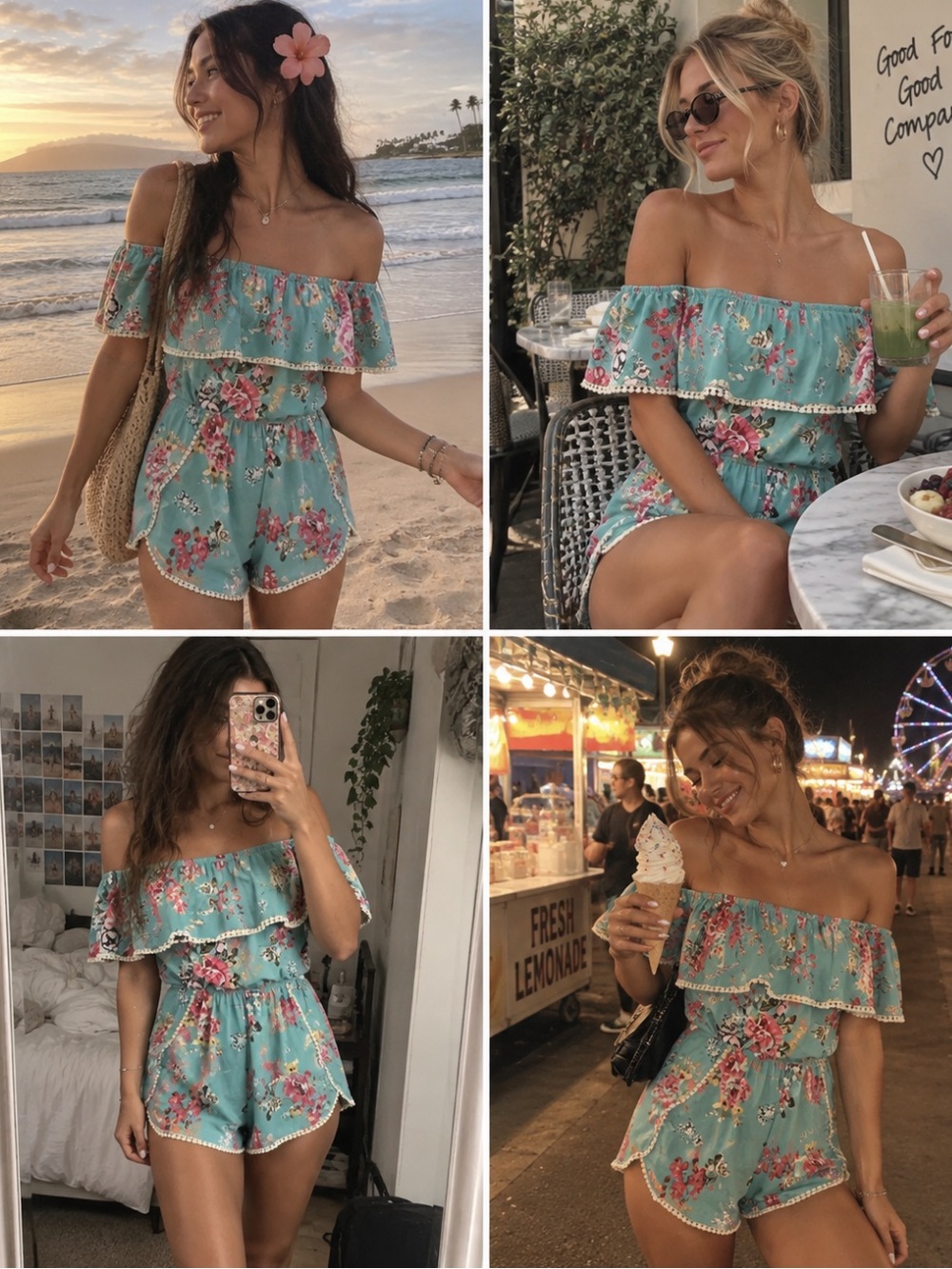 🌸Cute Floral Off-Shoulder Romper (S)